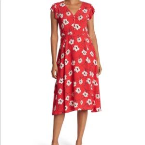 Pleione floral red and white midi dress size small like new